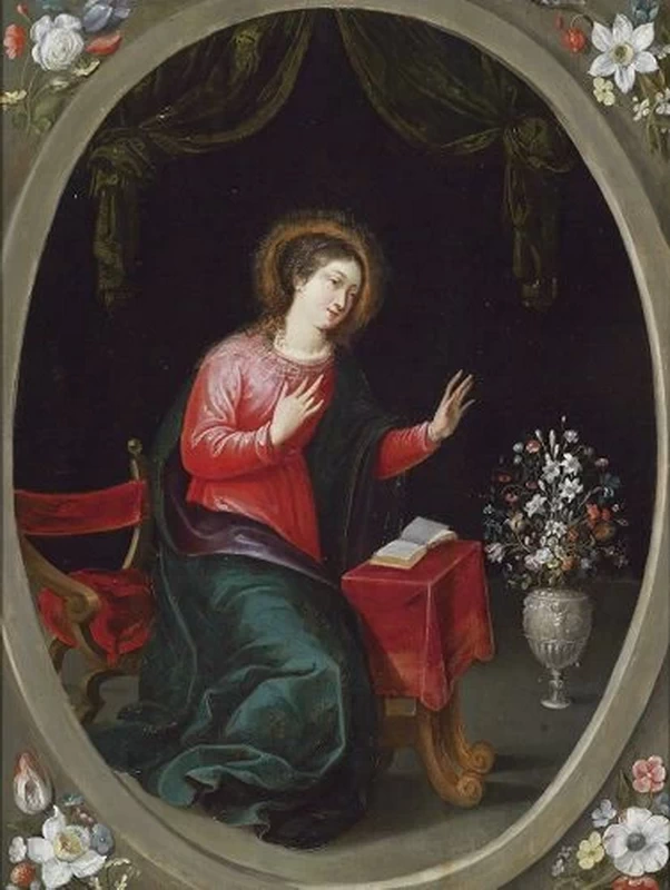 Maria con un mazzo di fiori